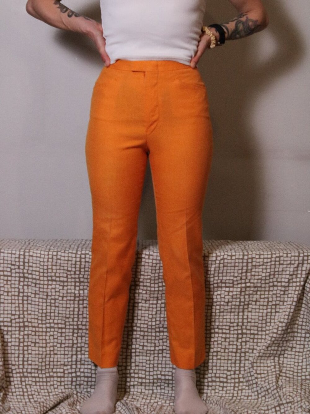 1970s LEVI's For Gals Orange Cropped Trousers XXS